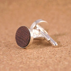 Thin Silver Bezel Round Whiskey Barrel Cufflinks