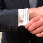 Thin Silver Bezel Round Whiskey Barrel Cufflinks