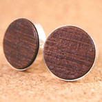 Thin Silver Bezel Round Whiskey Barrel Cufflinks