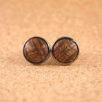 Gunmetal Round Hawaiian Curly Koa Cufflinks