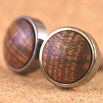 Gunmetal Round Hawaiian Curly Koa Cufflinks