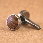Gunmetal Round Hawaiian Curly Koa Cufflinks