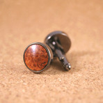 Gunmetal Round Amboyna Burl Cufflinks