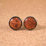 Gunmetal Round Amboyna Burl Cufflinks