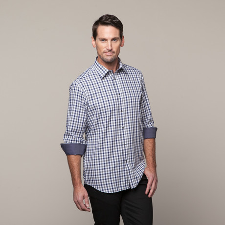 Button Up Shirt // Navy + Grey Check (M)