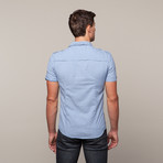 Blue Stripe Short-Sleeve Button Up (S)