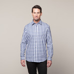 Button Up Shirt // Navy + Grey Plaid (M)