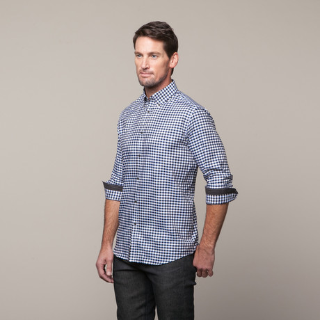Button Up Shirt // Blue + Black Gingham (M)