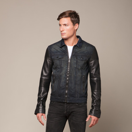 Rogue // Denim Jacket + Faux Leather Sleeves // Black (L)