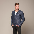 Rogue // Faux Leather Bomber Jacket // Navy (L)
