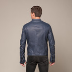 Rogue // Faux Leather Bomber Jacket // Navy (L)