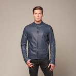 Rogue // Faux Leather Bomber Jacket // Navy (L)