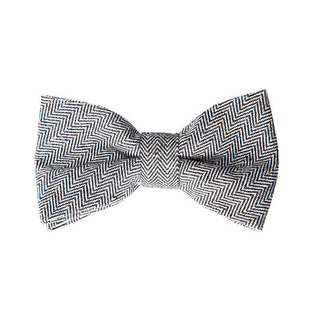 Black + White Herringbone Bow Tie