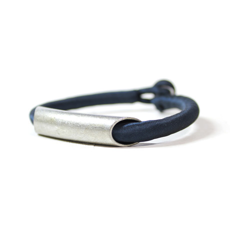 Vintage Silver Tube Silk Bracelet (Navy)