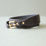 Belt Buckle Closure Leather Bracelet (Dark Brown)