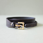 Belt Buckle Closure Leather Bracelet (Dark Brown)