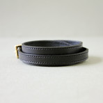 Belt Buckle Closure Leather Bracelet (Dark Brown)