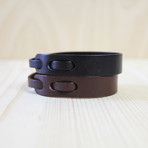 Cut Detail Leather Bracelet (Dark Brown)