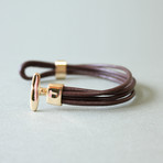 18K Gold Plated T Closure Bracelet (Dark Brown)