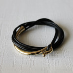18K Gold Plated Brass Hook Leather Bracelet (Brown)