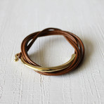 18K Gold Plated Brass Hook Leather Bracelet (Brown)