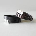 Three Lined Double Wrap Leather Bracelet (Black)