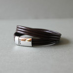 Three Lined Double Wrap Leather Bracelet (Black)