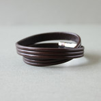 Three Lined Double Wrap Leather Bracelet (Black)