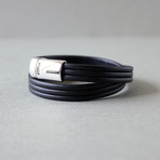 Three Lined Double Wrap Leather Bracelet (Black)