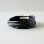 Three Lined Double Wrap Leather Bracelet (Black)