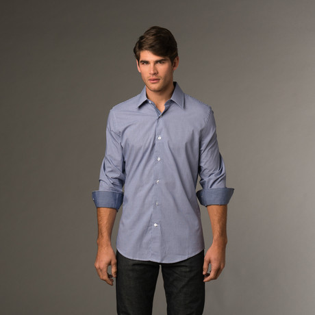 Slim Fit Button Up // Blue & White Micro Check (S)