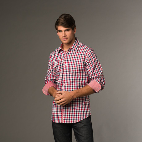 Slim Fit Button Up // Red, White & Blue Check (S)