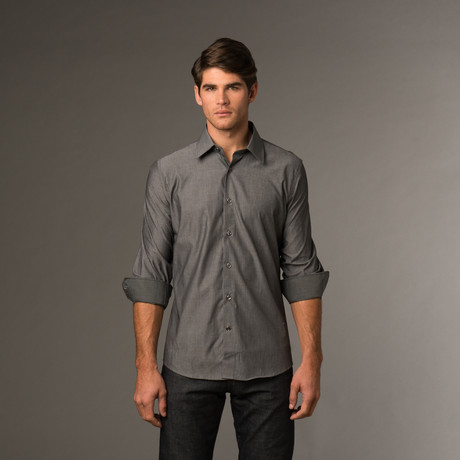 Slim Fit Button Up // Grey Striped (S)