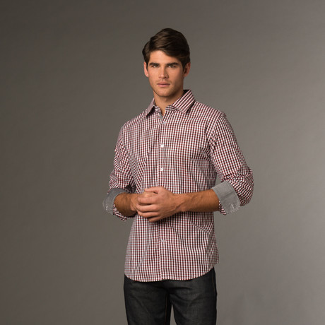 Slim Fit Button Up // Maroon Checkered (S)