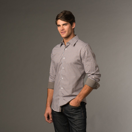 Slim Fit Button Up // Brown & Blue Check (S)