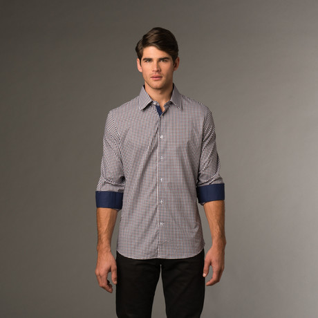 Slim Fit Button Up // Burgundy & Navy Check (S)