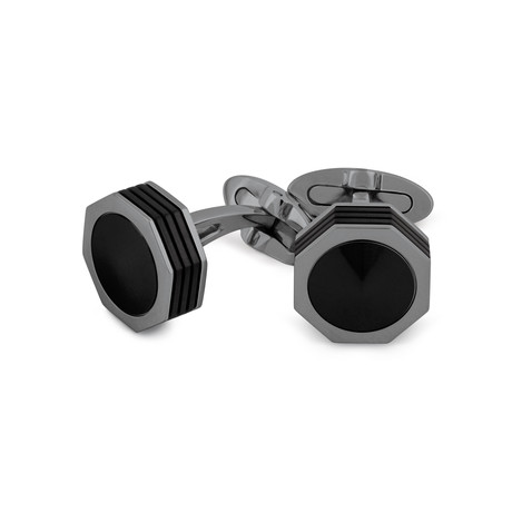 Nero Uno Steel Cufflinks // Gunmetal (Plated Black Inlay)