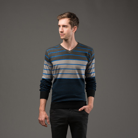 V-Neck Sweater // Blue Stripe (S)