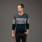 V-Neck Sweater // Blue Stripe (L)