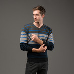 V-Neck Sweater // Blue Stripe (M)