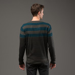 Perruzo // V-Neck Sweater // Grey + Blue (S)