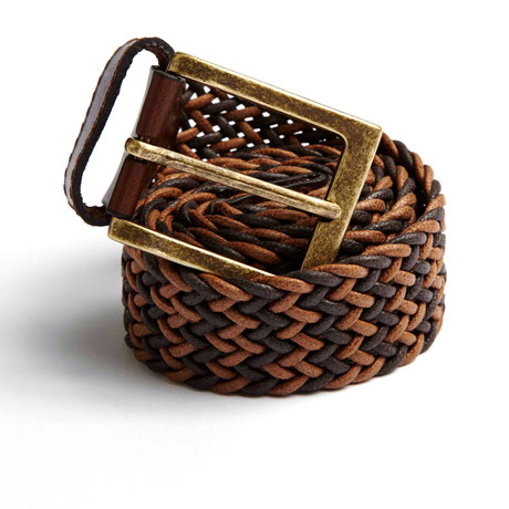 No Label Woven Belt // Brown + Tan (Small 32")