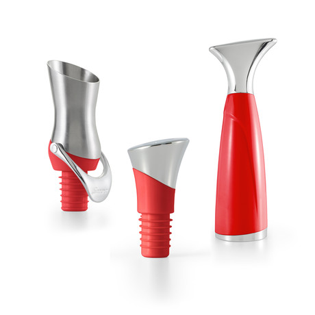 Corkscrew + Pourer Stopper + Wine Stopper (Crimson)