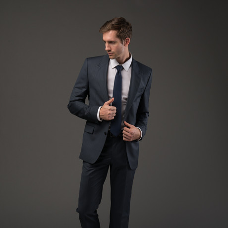 Versace Italian Wool Suit // Blue Herringbone (Euro: 48)