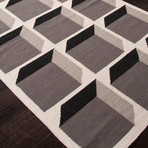 Flat-Weave Geometric Pattern Wool // Blue & Ivory (2'L x 3'W)