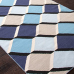 Flat-Weave Geometric Pattern Wool // Blue & Gray (2'L x 3'W)