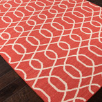 Flat-Weave Geometric Pattern Wool // Red & Ivory (2'L x 3'W)