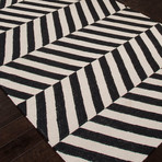 Flat-Weave Stripe Pattern Wool // Black & Ivory (2'L x 3'W)