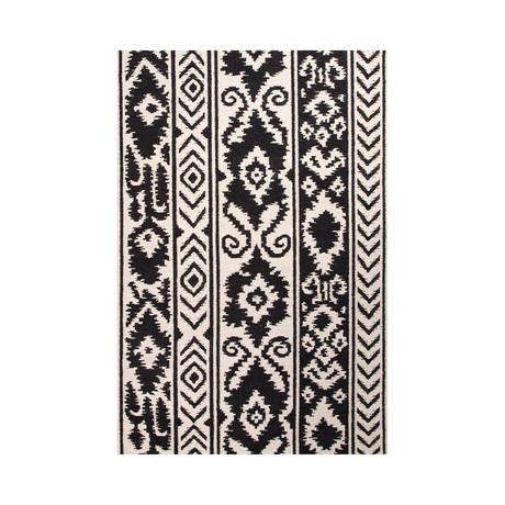 Flat-Weave Tribal Pattern Wool // Ivory & Black (2'L x 3'W)