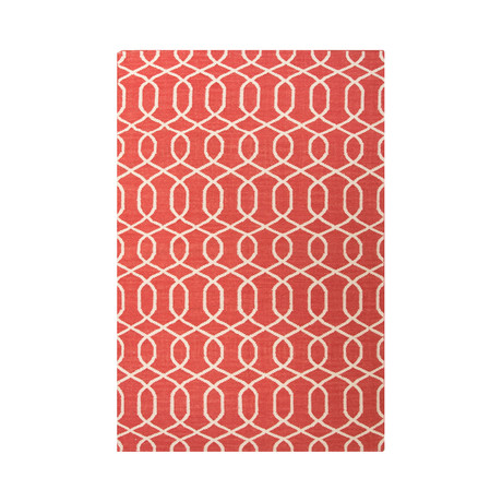 Flat-Weave Geometric Pattern Wool // Red & Ivory (2'L x 3'W)